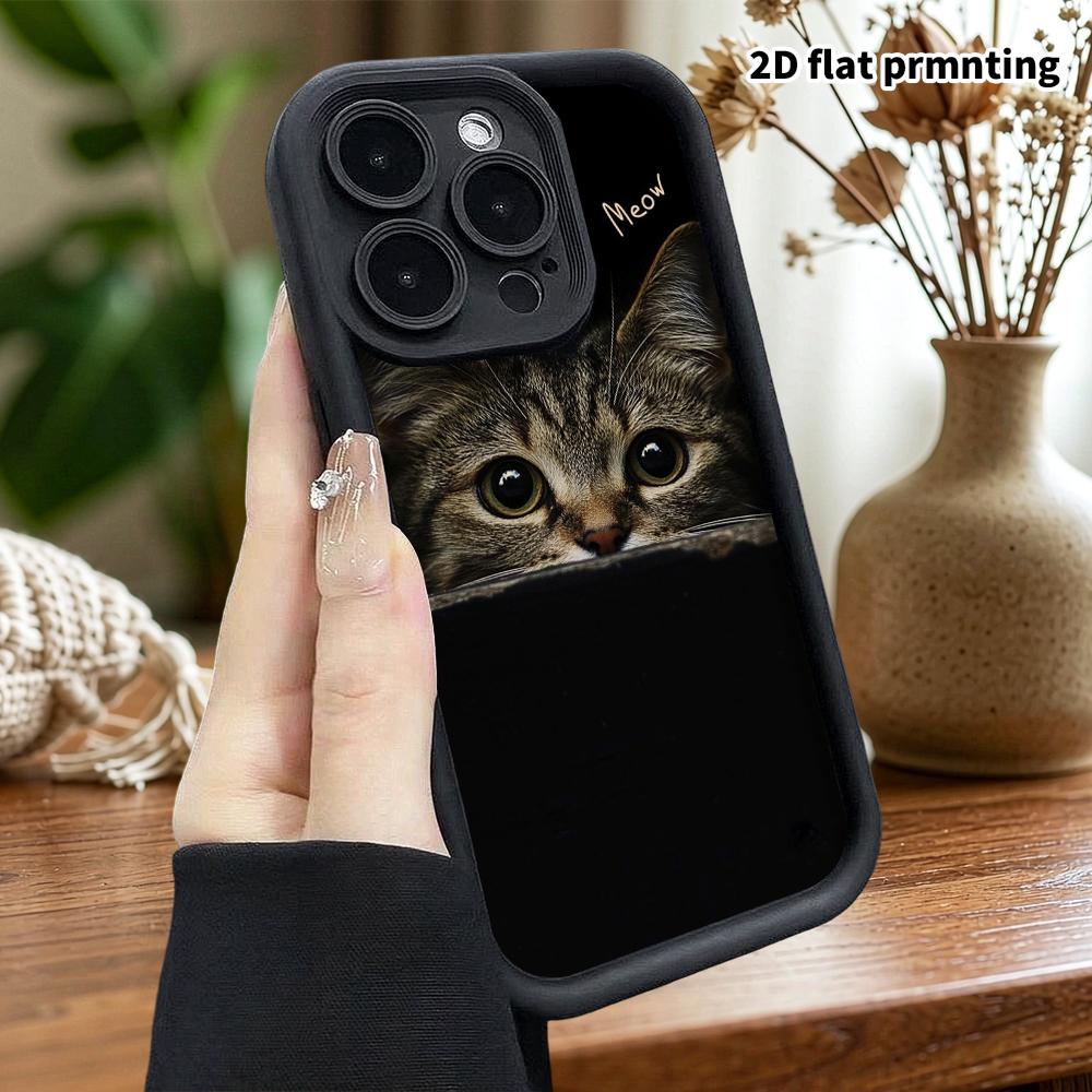 Phone Case: 2D flat, fits iPhone 18 17 16 15 14 13 12Pro, peeking tabby cat, perfect Christmas and Halloween holiday gift