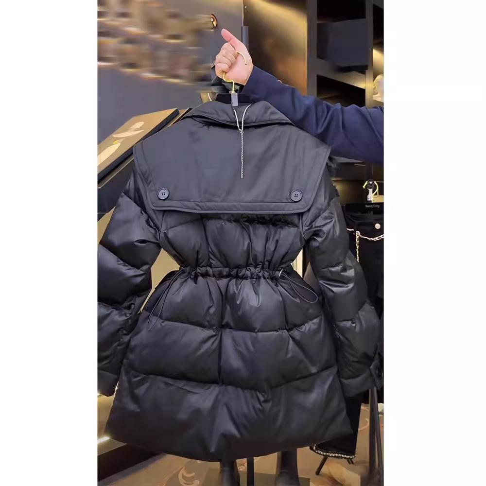 2024 European Celebrity Style Black Quilted Waist Jacket for Women - High-End, Stylish Winter Cotton Outerwear