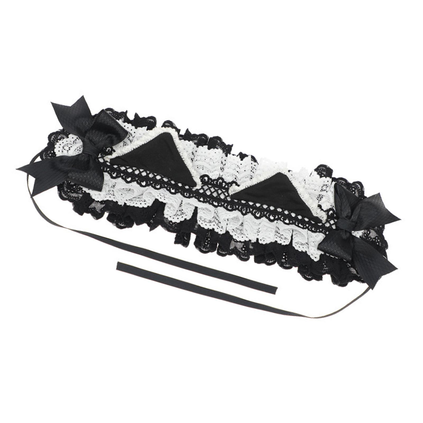 Punk Cats Ear Hair Clip Anime Headband Women Lace Bowknot Hairhoop Cosplay Party Dressingup Hairband for Halloween Event разноцветный