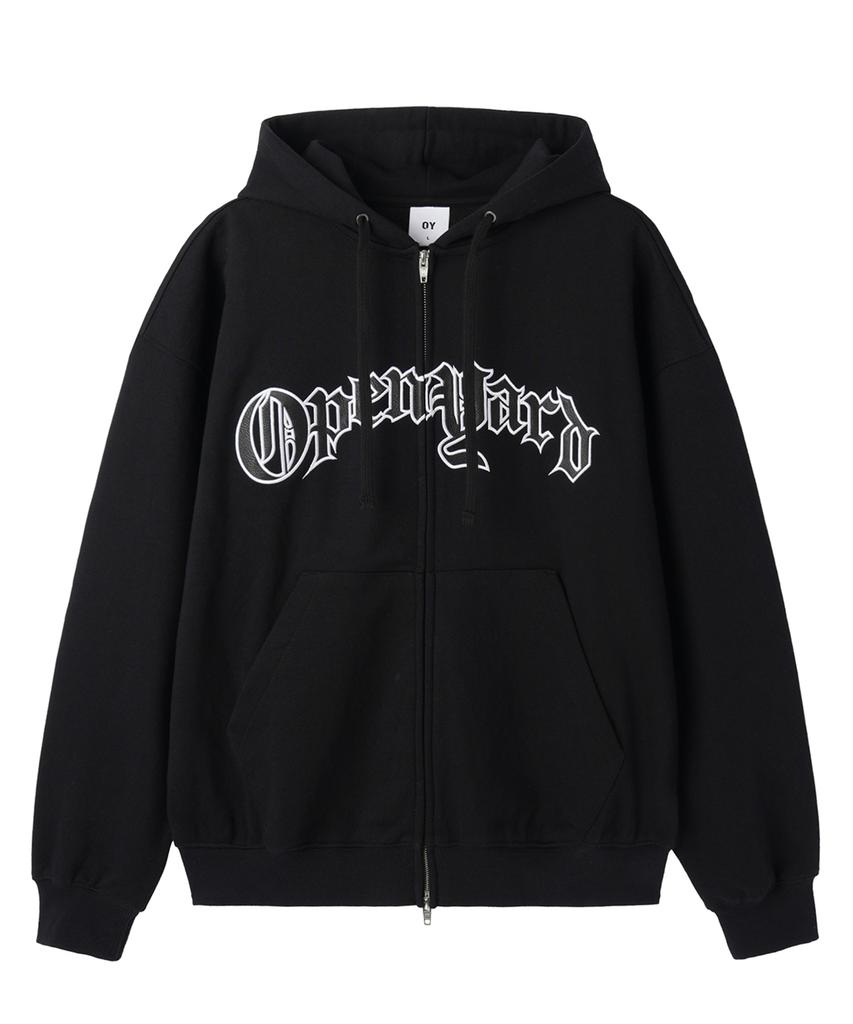 Openyard(Oy) Old Leather Patch Hoodie Zip Up - Black