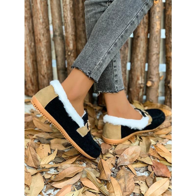 Autumn and Winter Plus Fluffy Metal Decoration One Pedal Warm Doudou Cotton Shoes Large Size Women's Shoes