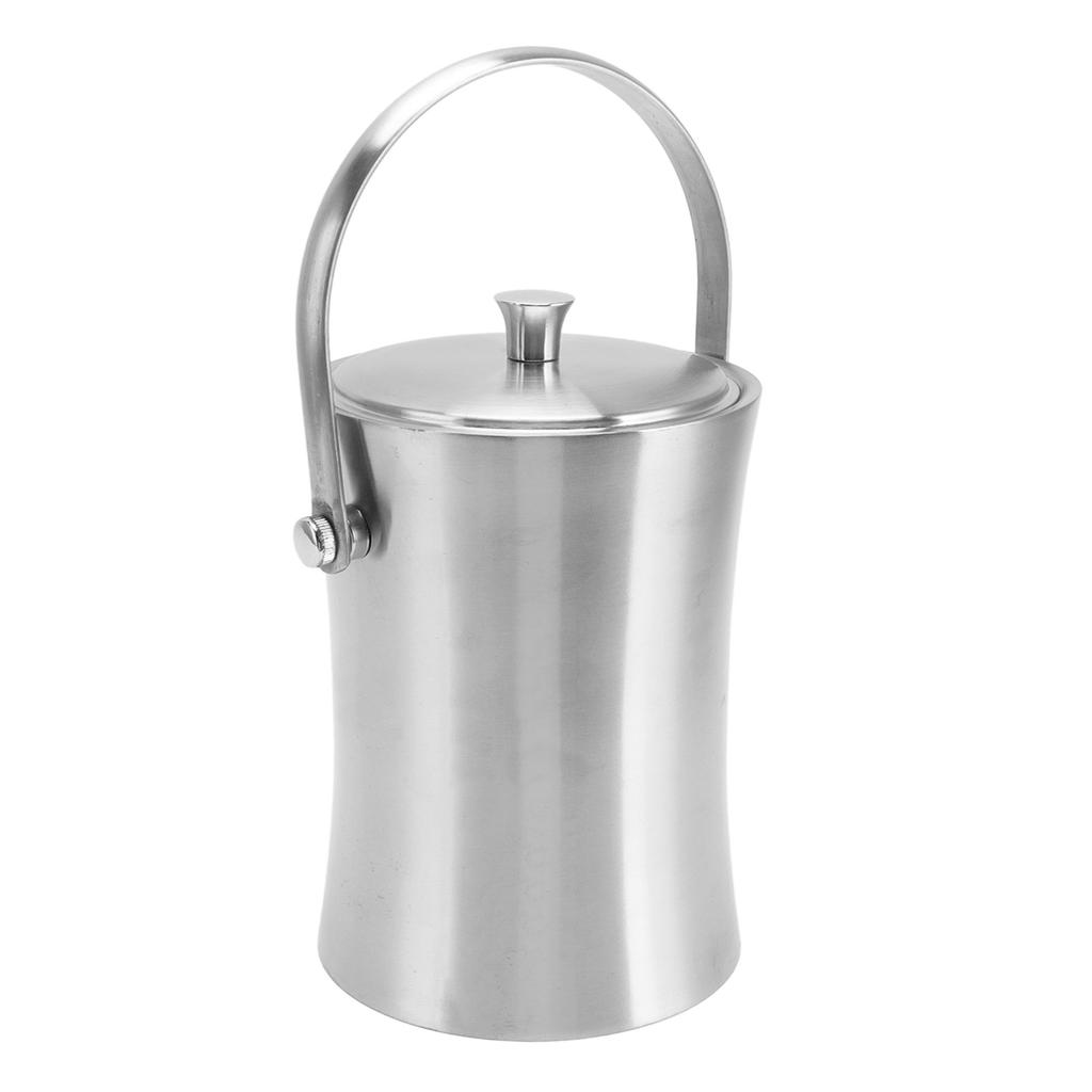 1L Double Wall Bar Ice Bucket Waist Shaped Stainless Steel Ice Bucket with Lid Ice Separation for