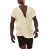 Herren Leinen Baumwolle Kurzarm Button-Down Freizeithemd