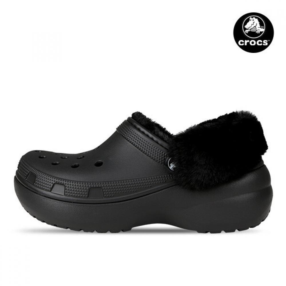 Crocs Classic Platform Lined Fuzz Strap Clogs Winter Cold Weather Fur Slippers 212854 001