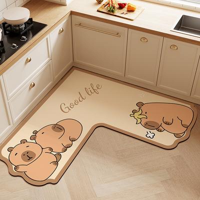 Cartoon Animal L-shaped Diatom Mud Anti-slip  Anti-oil Water Absorption  Quick-drying Household Kitchen Floor Mat Wipeable and Washable Mat