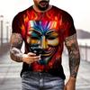 Summer Round Neck 3D Funny Masked Face Print Top Fashionable Casual Short Sleeved Men's T-shirts