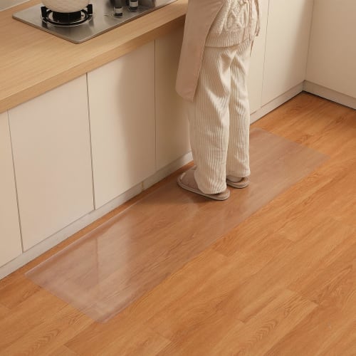 Embossed Kitchen Mat, Transparent, 255x80cm, 1.5mm Thick, Wipeable, Matte Clear, Non-Slip, Waterproof, Stain-Resistant, Easy to Clean (Embossed 1.5mm,