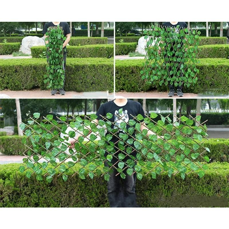 Künstlicher Garten Ausziehbarer Zaun, Erweiterbare Kunstgrünblatt-Sichtschutzpaneele, Rattan-Außenheckenranken, Klettergerüst-Dekoration