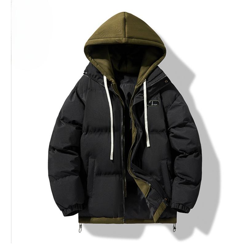 Fake Two Winter Cotton-padded Clothes for Men's Korean Version Loose Cotton-padded Clothes for Teenagers Hooded Thickened Warm Jacket