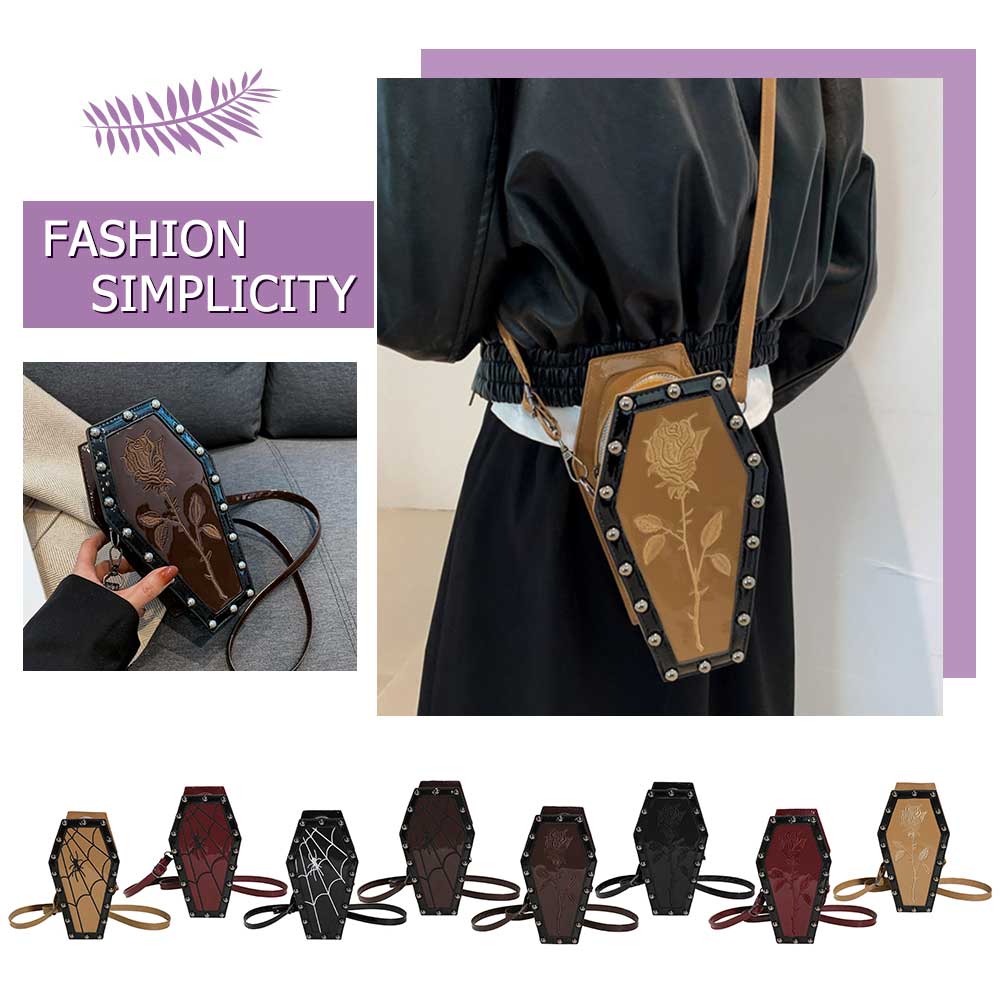 Women Coffin Satchel Purse Cartoon Gothic Coin Purse Strap Adjustable Casual Satchel Bag Y2K Cellphone Bag Halloween Sling Purse