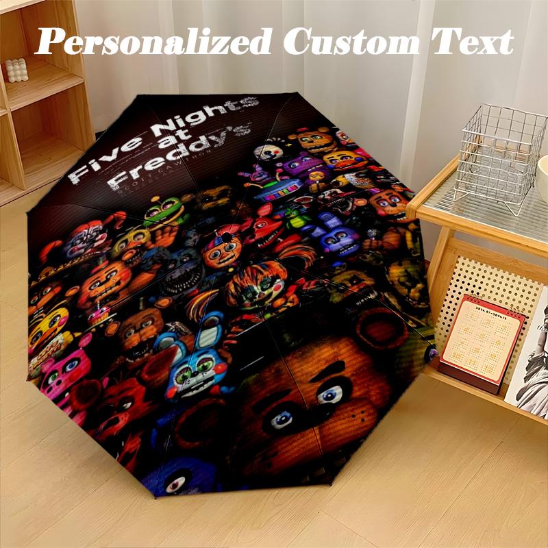 Windproof Folding Umbrella, 8‑Rib Auto Open Close Five Nights At Freddy’s Umbrella for Rain Sun Protection