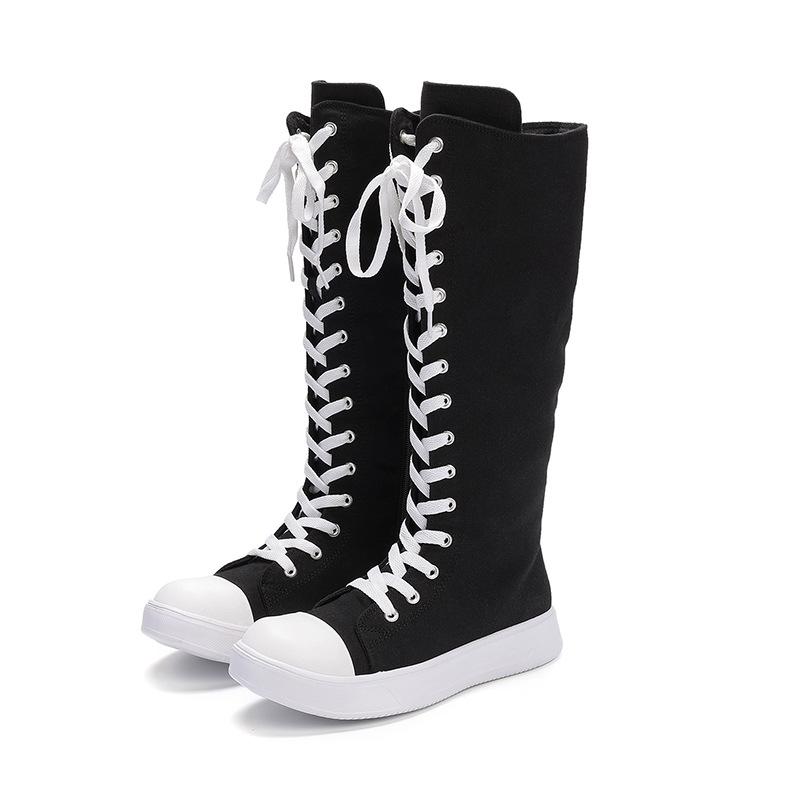 Scarpe da ginnastica alte da donna taglie forti, stivali alti fino al ginocchio con lacci e cerniera laterale – Collezione Primavera 2025.