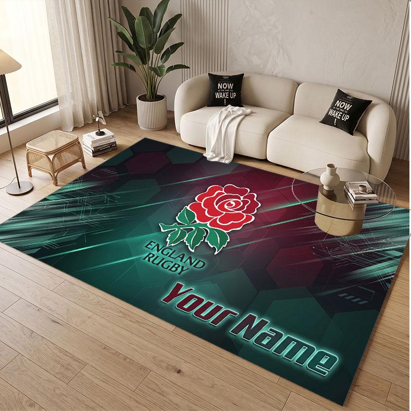 Custom Rug England Rugby Pattern Print Name Text Soft Non‑Slip Floor Carpet for Home Indoor Decoration