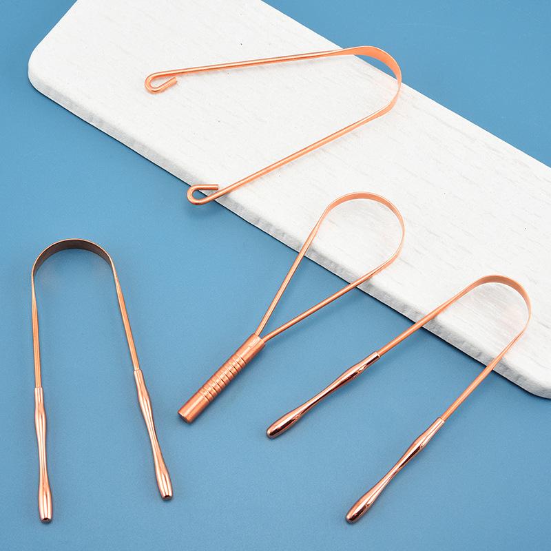 Copper & Stainless Steel Double-Sided Tongue Scraper - Single Handle Tongue Coating Cleaner for Fresh Breath