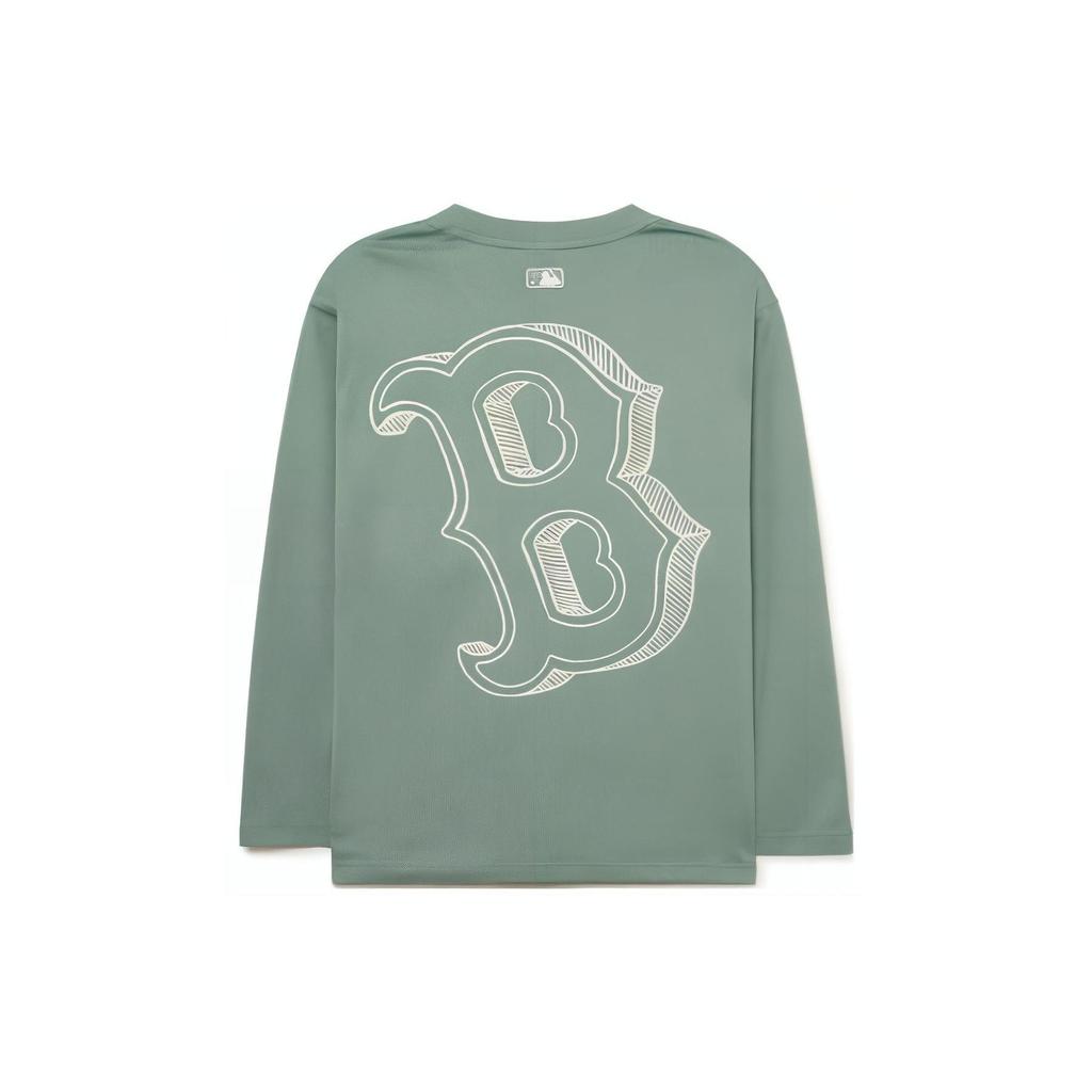 MLB Basic Boston Red Sox Letter Logo Print Crew Neck Loose Long Sleeve T-Shirt Unisex Tops Bean-Green 3ATSB0334-43MTD