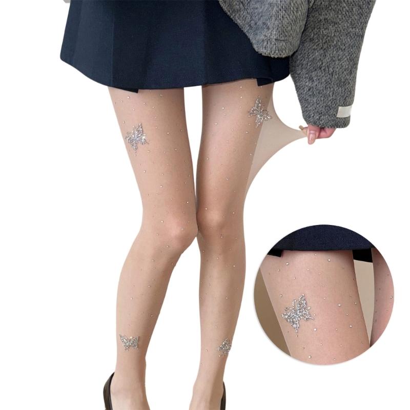 Elegant Butterfly Rhinestones Pantyhose with Breathable Nylon Fabric Offering Wear Comfort In Social Event and Work