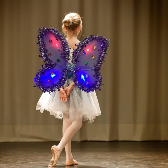 Kids Butterfly Wings Set LED Glowing Fairy Wing Butterfly Headband Tassel Wand Kit
