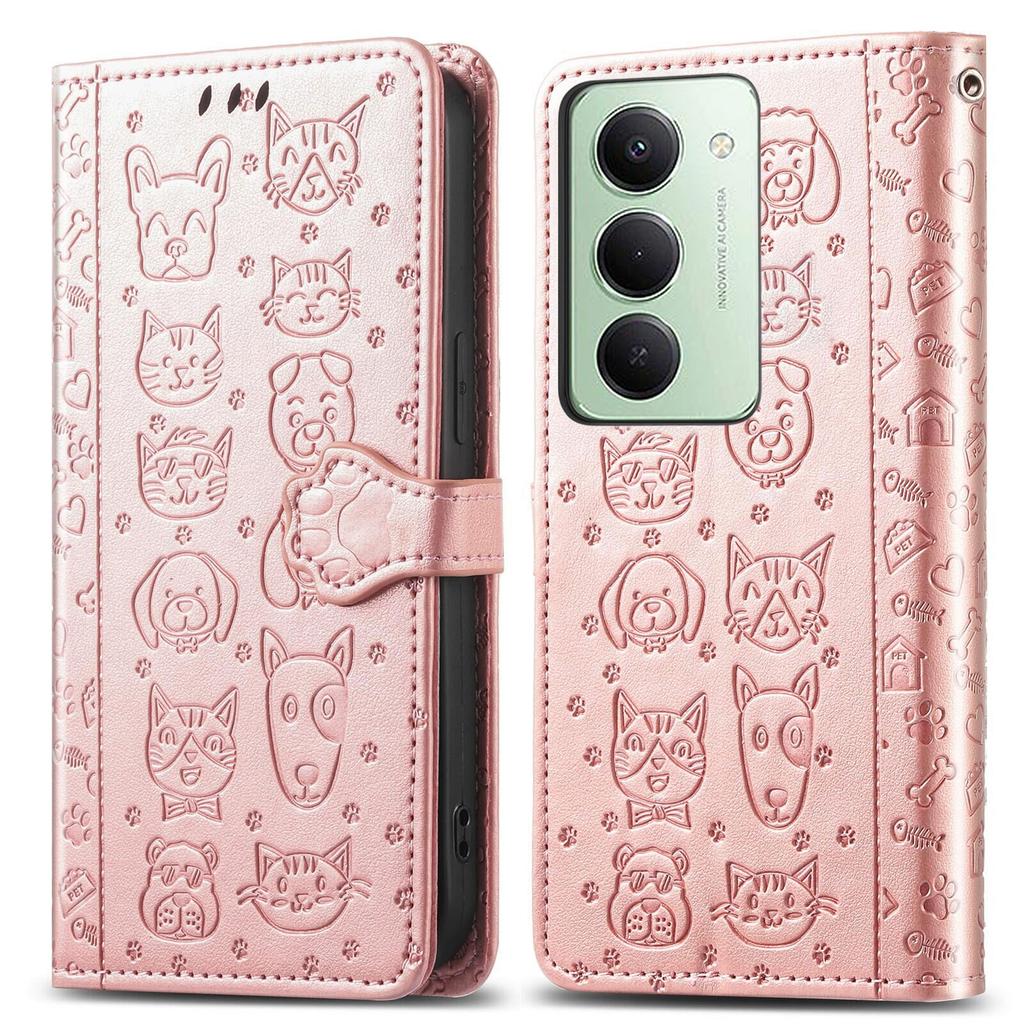 Pro Xiaomi Redmi 15 5G (Globální) (169 mm) Pouzdro Flip Wallet Kožené Pouzdro na Telefon s Roztomilým Vzorem Kočky a Psa