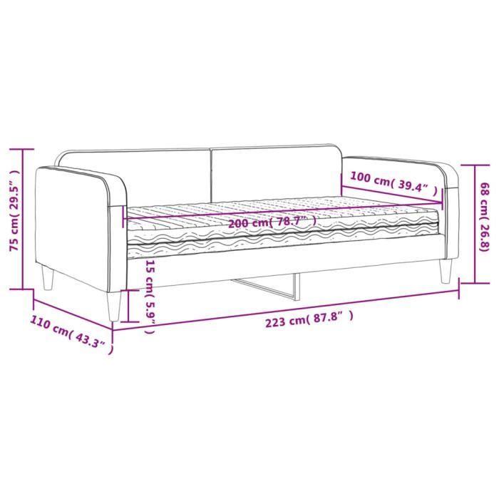 VidaXL Lit de jour avec matelas gris foncé 100x200 cm tissu 3196804