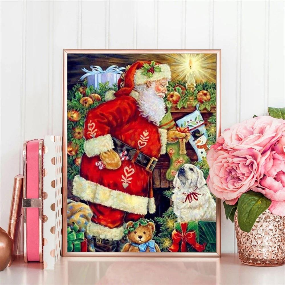 Diamond Painting Full Square Round Christmas Santa Claus Rhinestone Picture Diamond Embroidery Dog Mosaic Handmade Gift