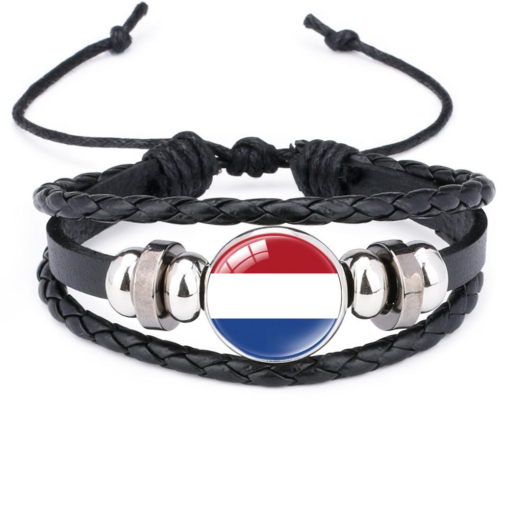 World Cup Leather Bracelet National Flag Soccer Match Souvenir  Adjustable Cowhide Woven Bracelet for Men Women,Sports  Fan Accessories