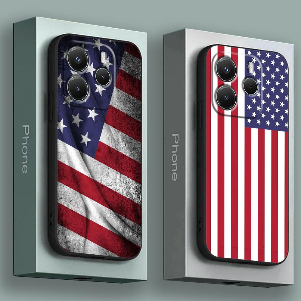 American USA Flag Five-pointed Star Phone Case for Xiaomi Redmi 14C 12C 10C 13C 4G Redmi Note 14 13 12 11 10 Pro Plus 12S Cover