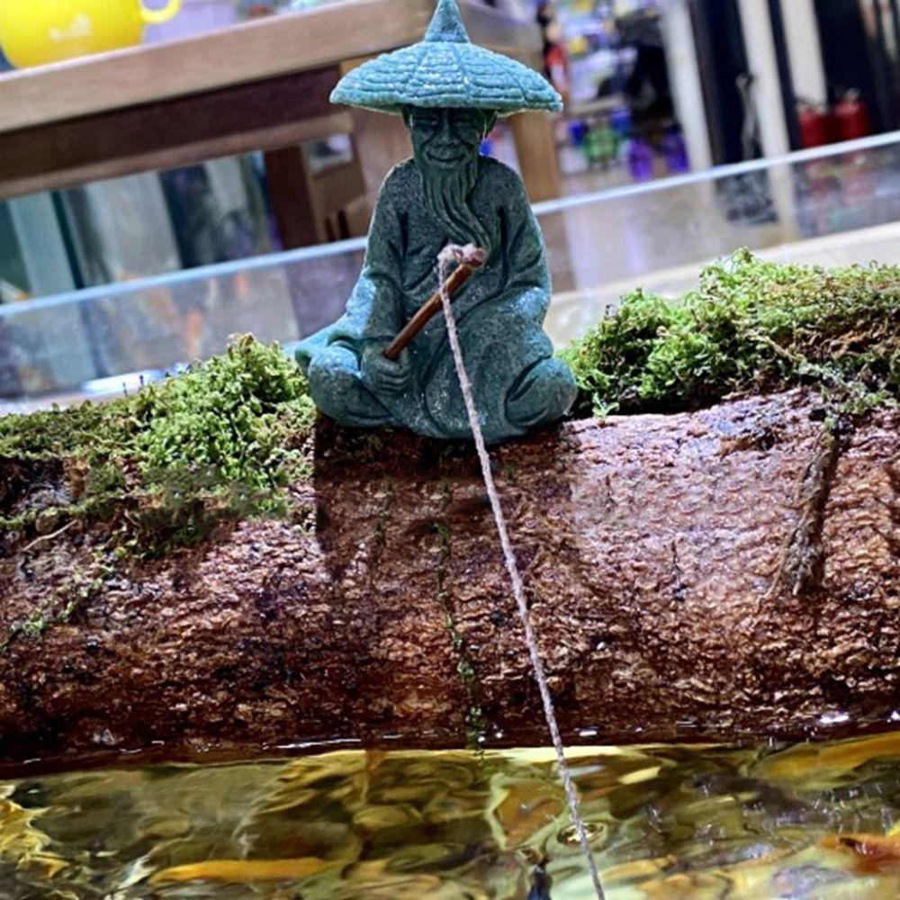 Cute Fisherman Statue Sandstone Garden Statue Micro Landscape Decor Dolls Statue  Living Room
