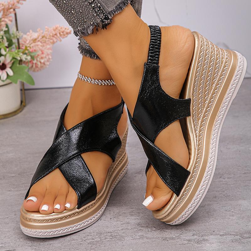Fashion Gold Chunky Platform Sandals Women 2025 Summer Slip On Cross Strap Wedges Sandles Woman Plus Size High Heel Rome Sandalias Mujer