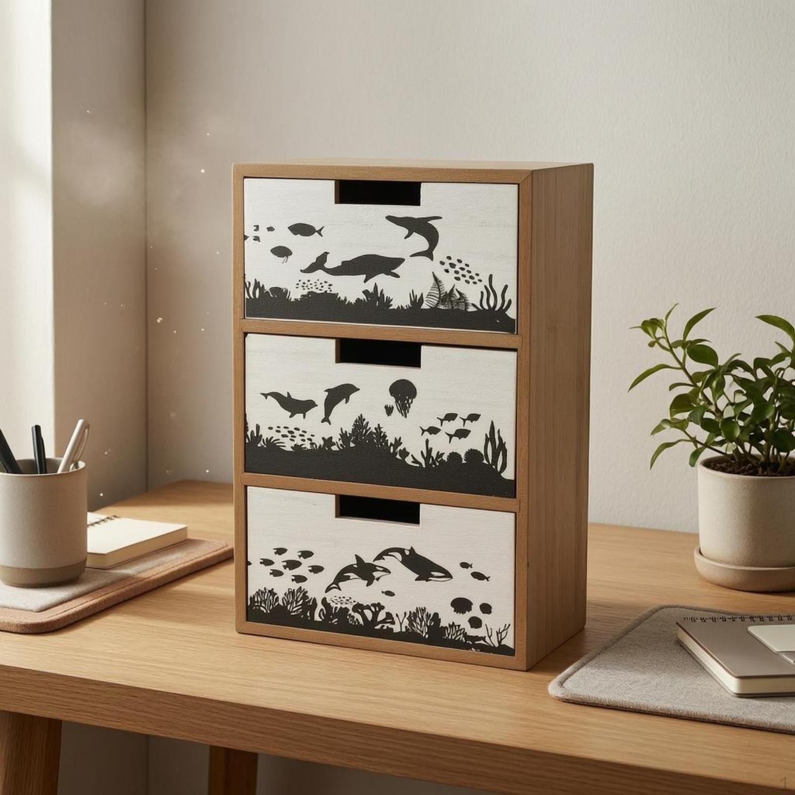 Wood Drawer Cabinet Stacked Drawers Desktop Unit Vertical Tabletop Storage H6622b