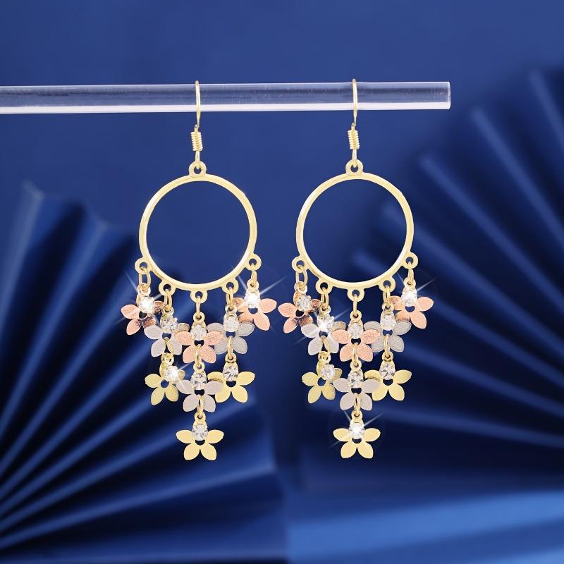 

Stylish Elegant Small Flower Long Tassel Pendant Earrings for Women Vintage Temperament Exquisite Wedding Party Zircon Gift