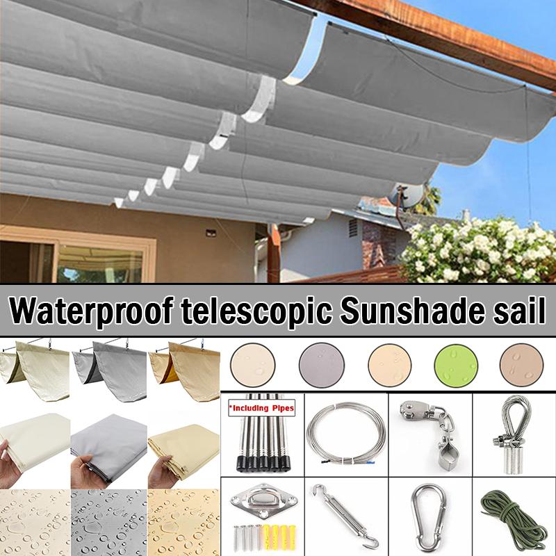 Width 2~4m Outdoor Telescopic Awning with Installation kit Summer Rainproof Sun Shade Sail Pergolas Retractable Sunshade Net