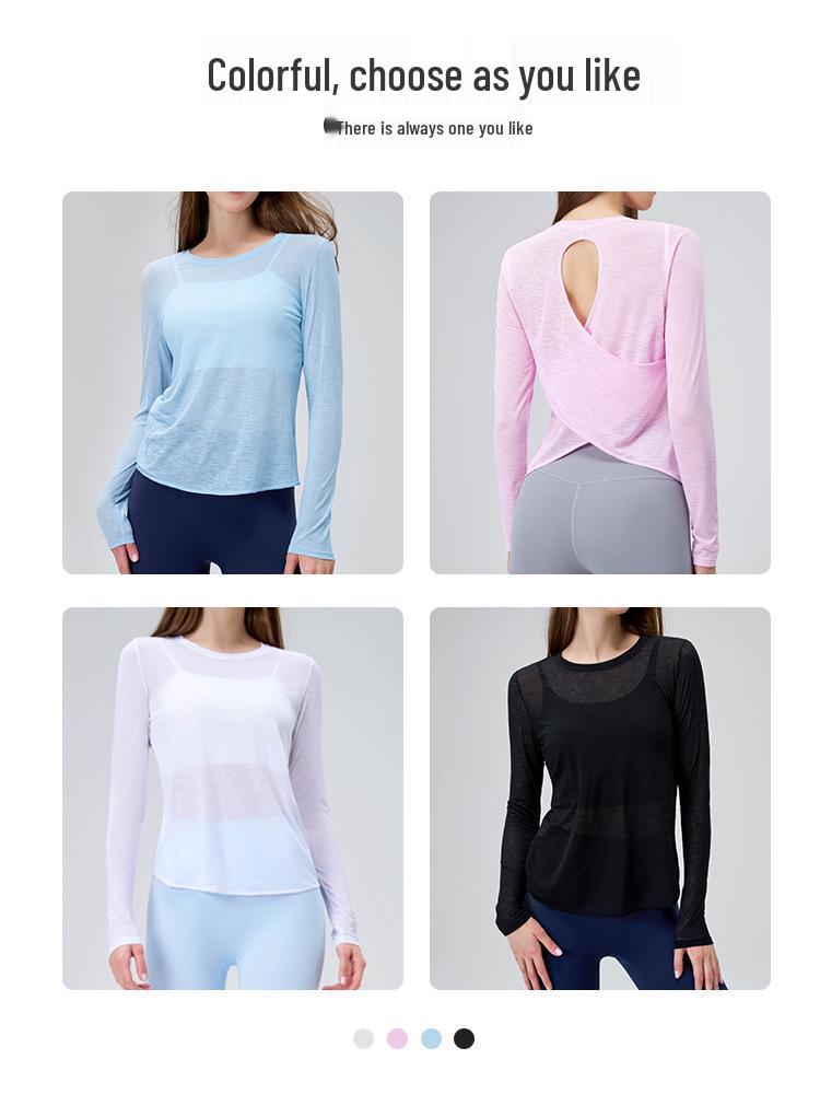 Bamboo Slub Loose Long Sleeve Yoga Top - Breathable, Hollow-Out Back, Slimming Cover-Up for Women
