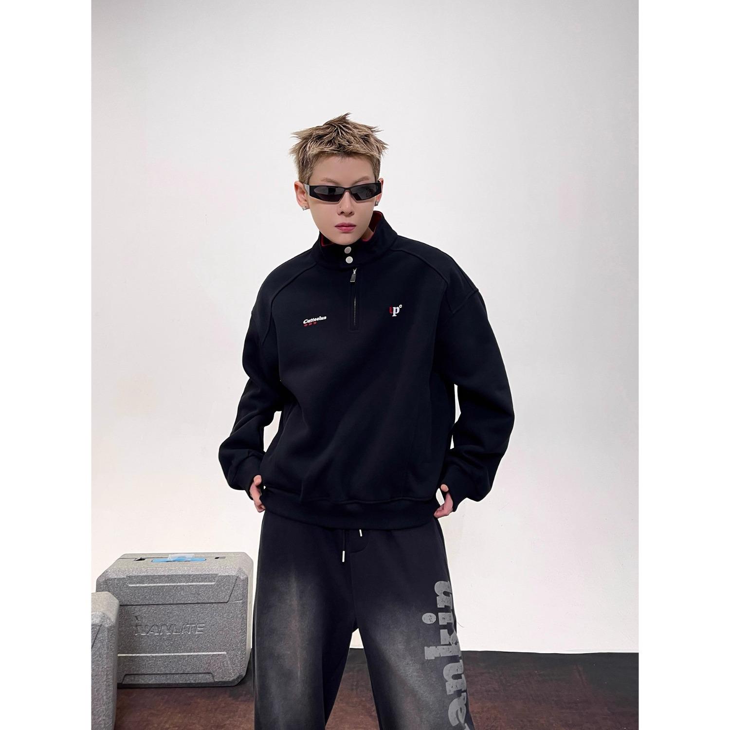 American Tide Brand Unisex Fleece-Lined Letter Print Hoodie - Loose Fit for Couples M