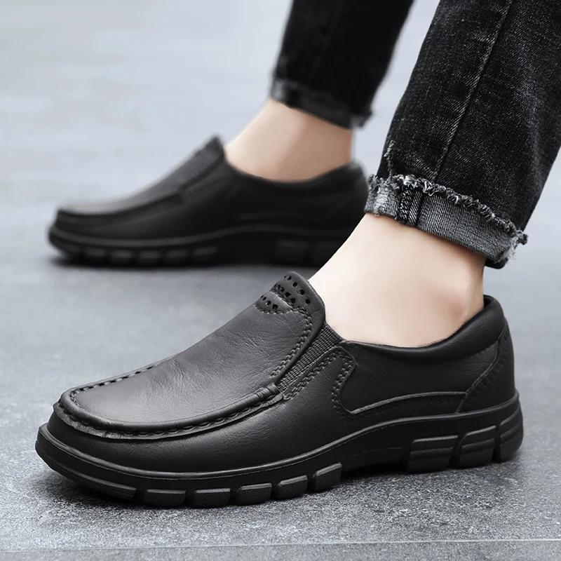 Fashion Chef Shoes Four Season New Anti Slip Oil Resistant Plus Size Business Casual Men's Work Leather Shoes Fashion Comfort Soft Soled