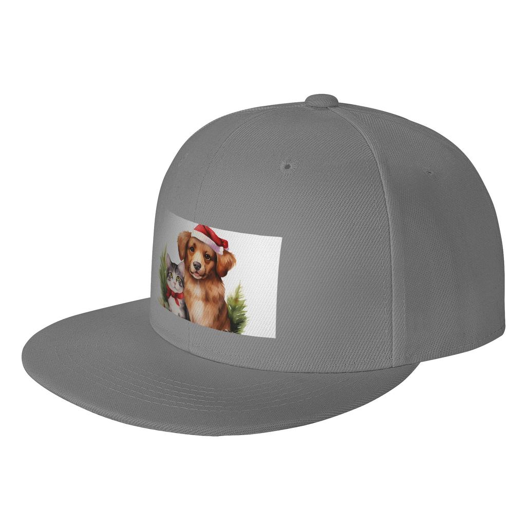 Fashion Adorable dog and cat Christmas holiday print Flat Brim Sun Hat Cycling Baseball Cap