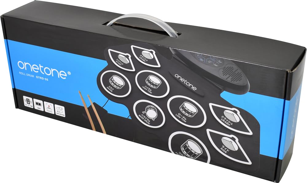 ONETONE Electronic Drum Set Drum with Rechargeable Battery Japanese Language Display Foot Audio USB and Japanese OTRD-05 - Roll-Up Built-in Speaker,