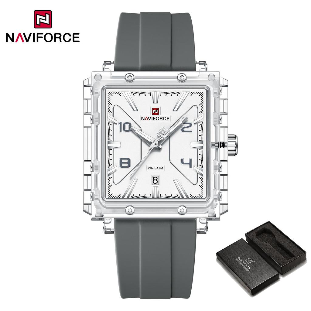 Naviforce Original Men Watch Lightweight Plastic Case Silicone Strap 50m Waterproof Luminous Pointer Square Men Fashion Casual Watch NF6112