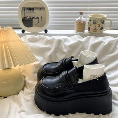 Mocassins Retrô de Sola Grossa para Mulheres Primavera e Outono, Sapatos de Moda Coreana, Sapatos de Plataforma Confortáveis de Sola Grossa