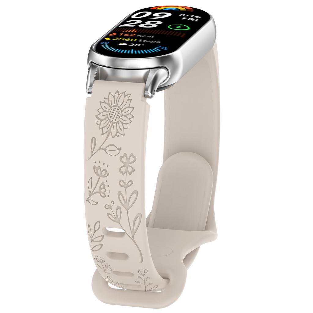 Silicone Flower 3D Engraved Bracelet for Xiaomi Band 8 9 10 Smart Watch Breathable Watchband for Xiaomi Band 8 9 10 Strap