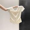 Design Sense Niche Fake Two Pieces of Fungus Edge Short-sleeved T-shirt Women's Summer Fashion Temperament Pleated Waist Top