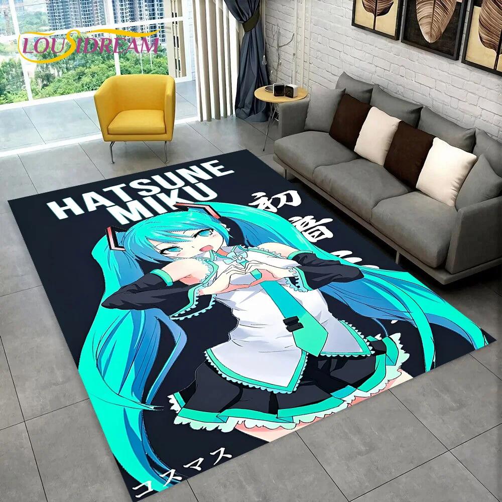3D Cute M-Mikuu Music Cartoon Characters Carpet Rug for Living Room Bedroom Home Sofa Decoration,Kid Area Rug Non-slip Floor Mat