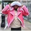 Large Fur Collar Hooded Belt Buckle Plus Velvet Thickened Men's Leather Jacket