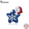 Bamoer 925 Sterling Silver Red Enamel Santa Claus Bead, Cute Snowman Charm Christmas Tree Pendant, Best Christmas Gift for Family