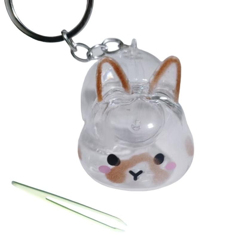 Clear Rabbit Design Pet Hair Display Box Bunnies Furs Collector Keychain Pendant