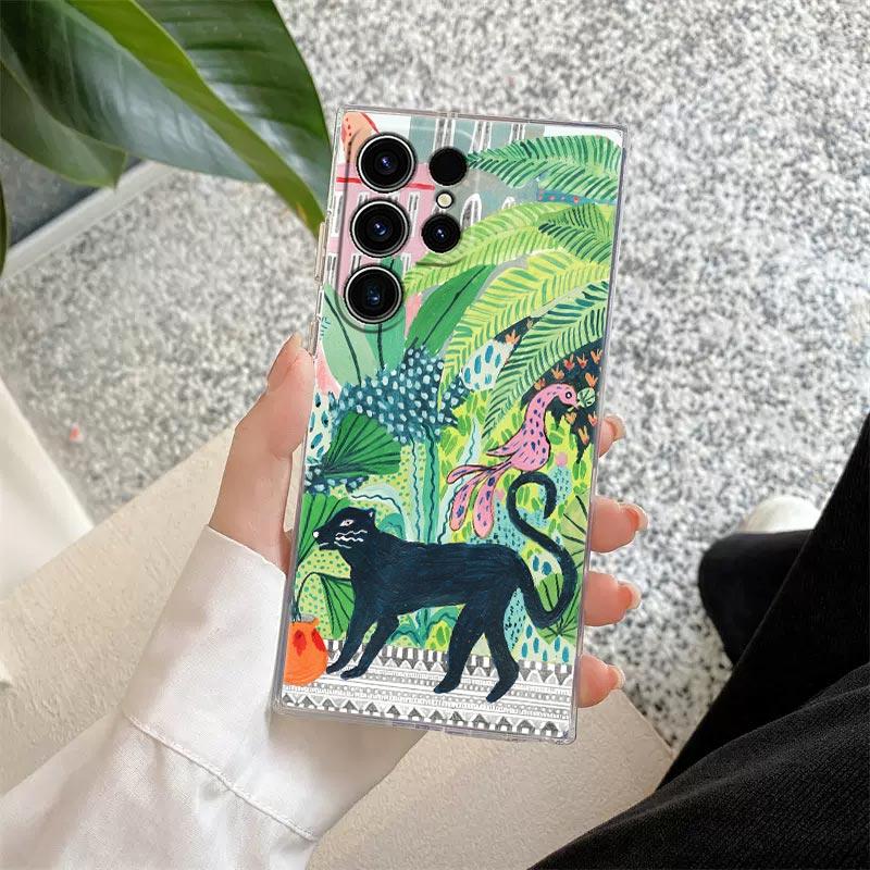 Jungle Art illustration Snake Cats Sloth Clear Case For Samsung Galaxy S26 S25 S24 S23 Ultra S20 S21 FE S22 Plus S26 Phone Cover