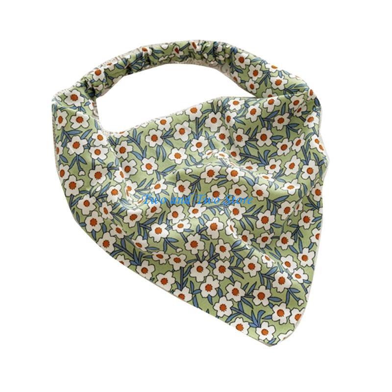 HX6F Floral Hair Bandanas Small Flower Print Head Kerchief Women Bandanas Hair Scarf Triangled Headband with Elastic Bands