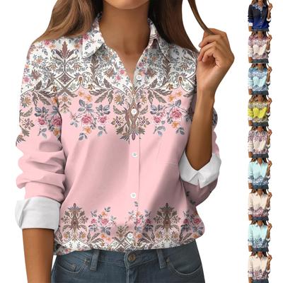 Women's Button Down Prints Shirt Long Sleeve Shirt Business Work Tops Casual With Pockets Jacket