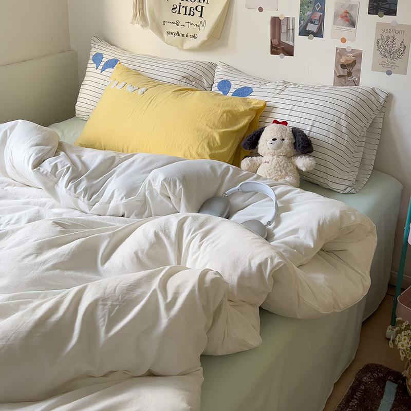 INS Purple Bedding Set Girls Soft Washed Cotton Embroidery Bed Sheet Set Queen King Size Duvet Cover Set With Pillowcases