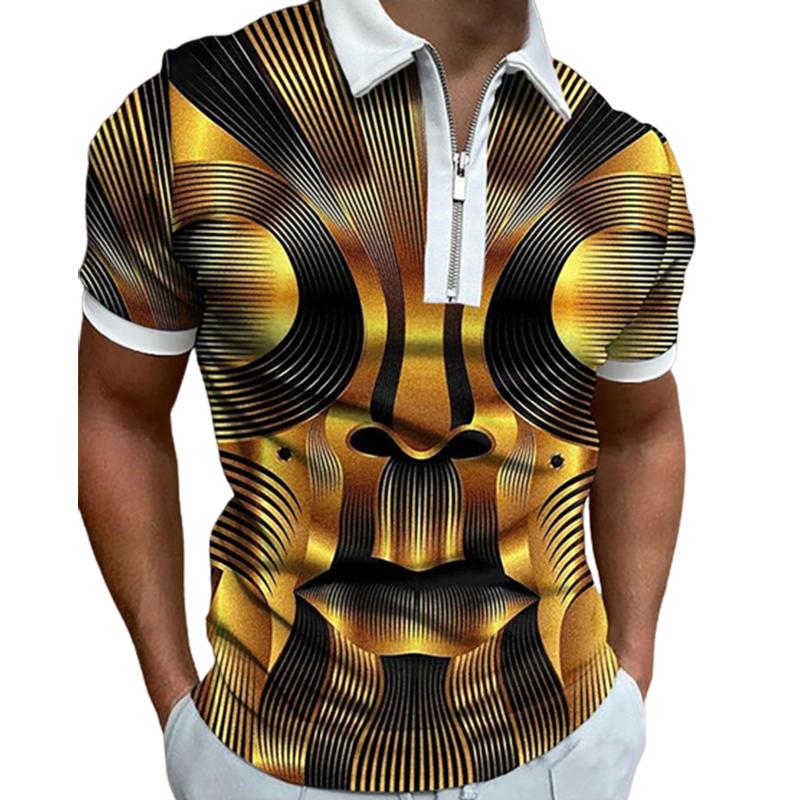 Neformální tričko s klopou Móda pro mladé pánské tričko Tričko s krátkým rukávem Tričko s krátkým rukávem Pánské tričko s 3D potiskem se zlatým pruhem