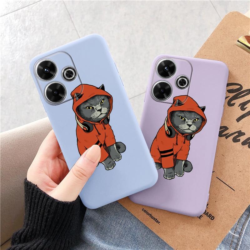 Cool Cat Soft Silicone Case For Xiaomi Redmi Note 13 Pro 13C 14 Poco C65 Samsung A55 A35 A34 M35 S24 iPhone Huawei Honor 200 Realme Shockproof Cover